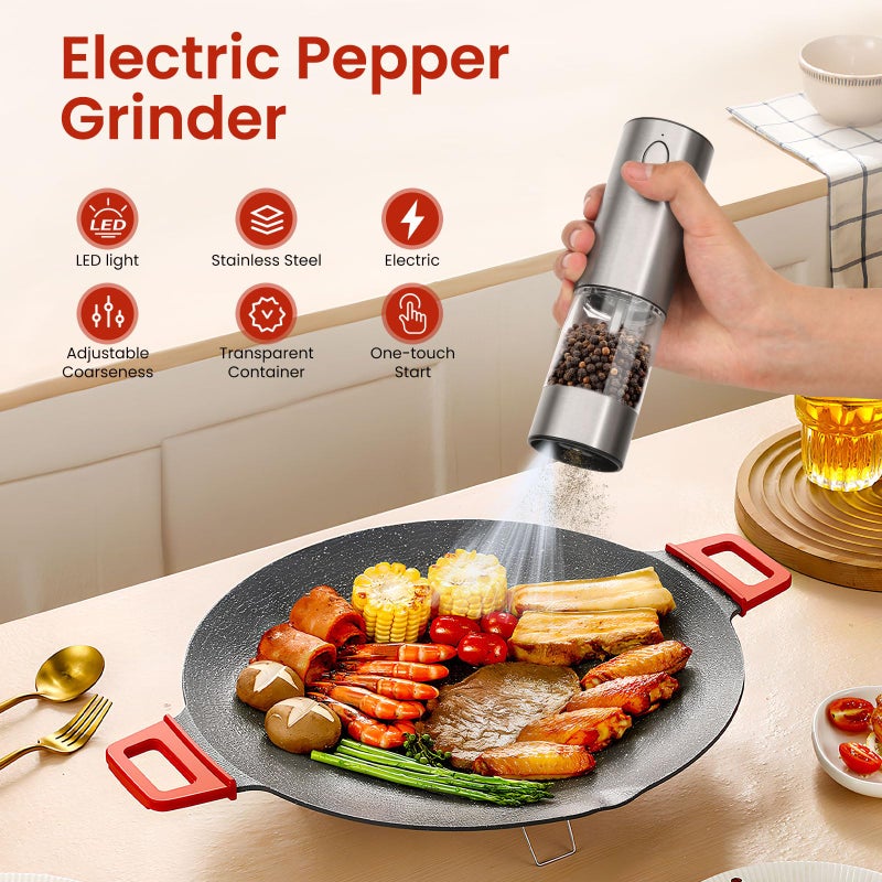 Newise Electric Salt and Pepper Grinder Set  Rechargeable Stainless Steel Automatic Mill Shakers with 6 Adjustable Coarseness and LED Light  Mothers Day Gifts for Mom Wife Friends  2 Pack - Image 4